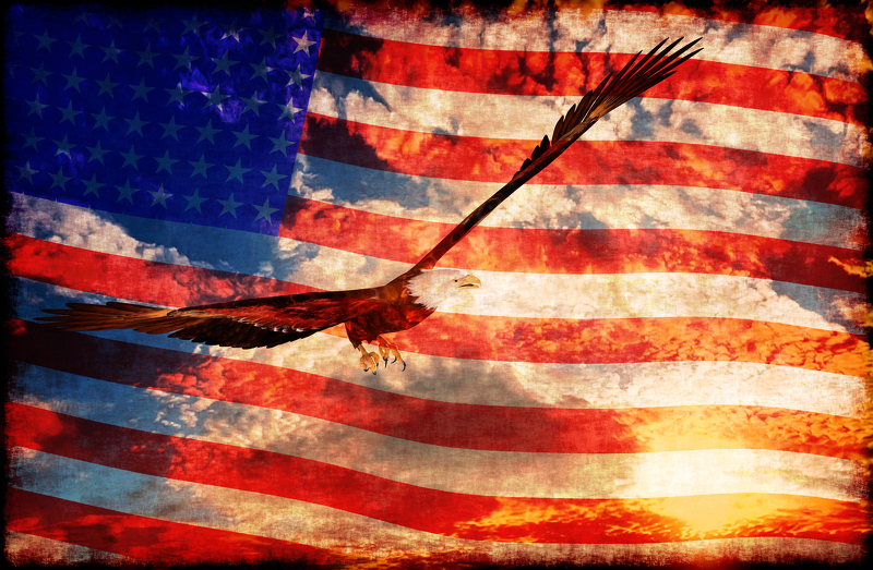 Illustration,Of,An,Eagle,With,American,Flag,Background,-,3d