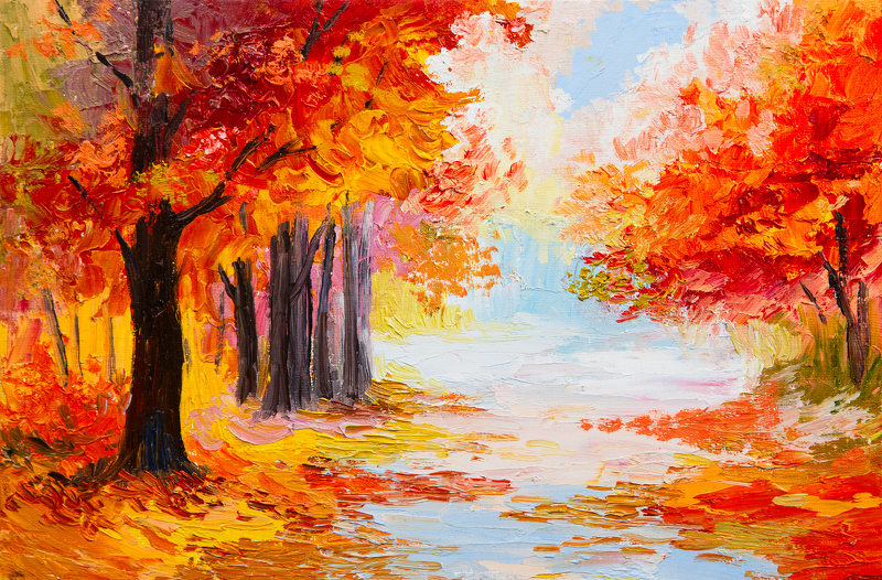 Oil,Painting,Landscape,-,Colorful,Autumn,Forest.,Abstract,Paint