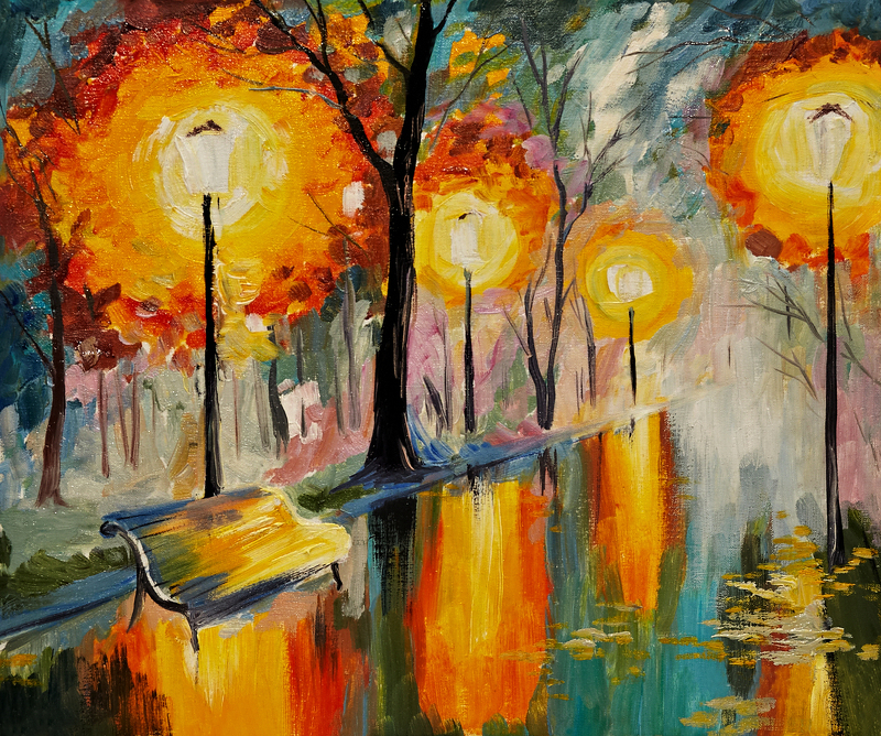 Oil,Painting,Of,Autumn,Street
